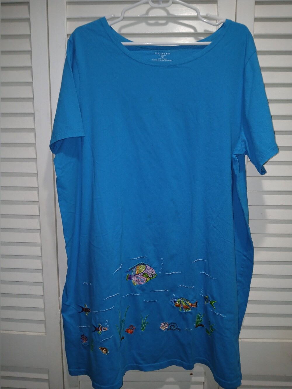 Kim Rogers Intimates 1X Blue Embroidered Fish Sleep Shirt